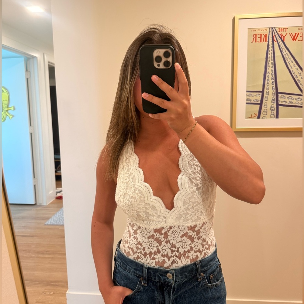 Papaya White Lace Halter Bodysuit